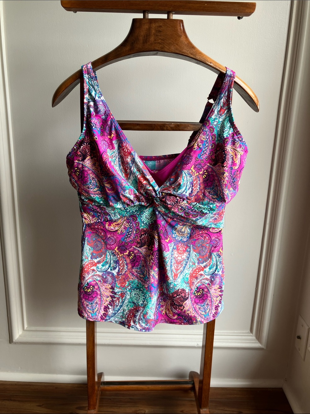 Women’s Pink Paisley Twist-Front Swim Top